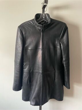 DANIER Vintage 90s Black Genuine Leather Long Zip Coat Jacket Matrix Duster
